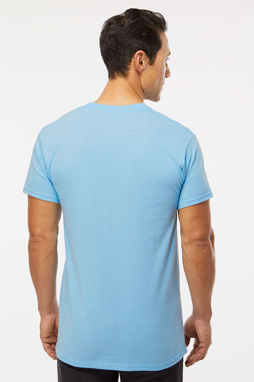 M&O 4800 Mens Gold Soft Touch Short Sleeve Crewneck T-Shirt Light Blue Model Back
