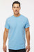 M&O 4800 Mens Gold Soft Touch Short Sleeve Crewneck T-Shirt Light Blue Model Front