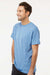 M&O 4800 Mens Gold Soft Touch Short Sleeve Crewneck T-Shirt Heather Light Blue Model Side