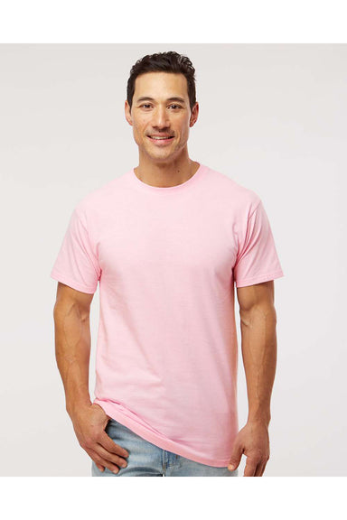 M&O 4800 Mens Gold Soft Touch Short Sleeve Crewneck T-Shirt Light Pink Model Front