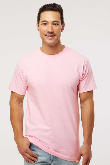 M&O 4800 Mens Gold Soft Touch Short Sleeve Crewneck T-Shirt Light Pink Model Front