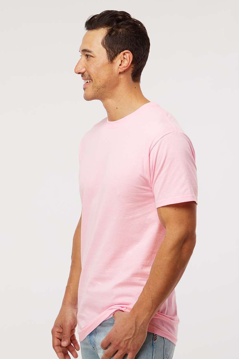 M&O 4800 Mens Gold Soft Touch Short Sleeve Crewneck T-Shirt Light Pink Model Side