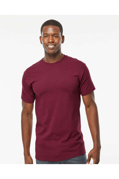 M&O 4800 Mens Gold Soft Touch Short Sleeve Crewneck T-Shirt Maroon Model Front