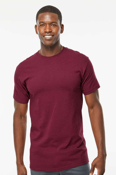 M&O 4800 Mens Gold Soft Touch Short Sleeve Crewneck T-Shirt Maroon Model Front