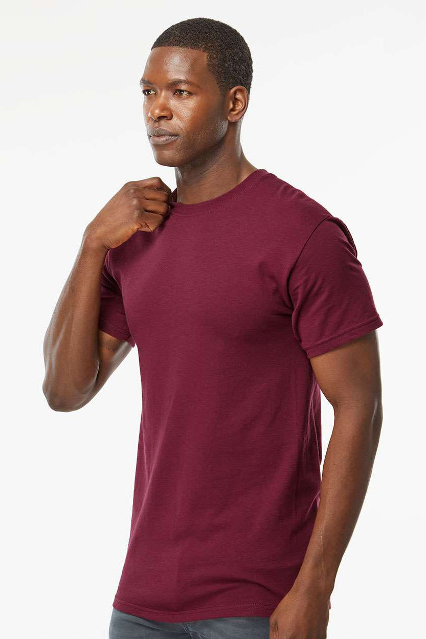 M&O 4800 Mens Gold Soft Touch Short Sleeve Crewneck T-Shirt Maroon Model Side