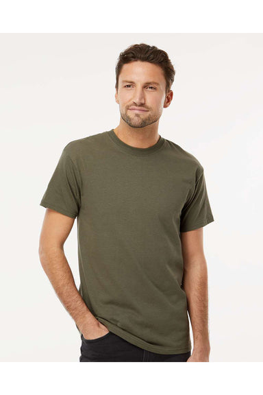 M&O 4800 Mens Gold Soft Touch Short Sleeve Crewneck T-Shirt Military Green Model Front