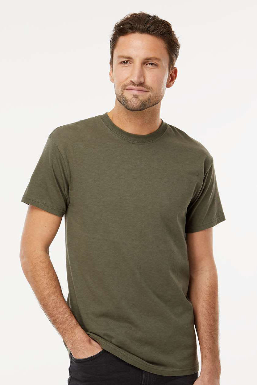 M&O 4800 Mens Gold Soft Touch Short Sleeve Crewneck T-Shirt Military Green Model Front