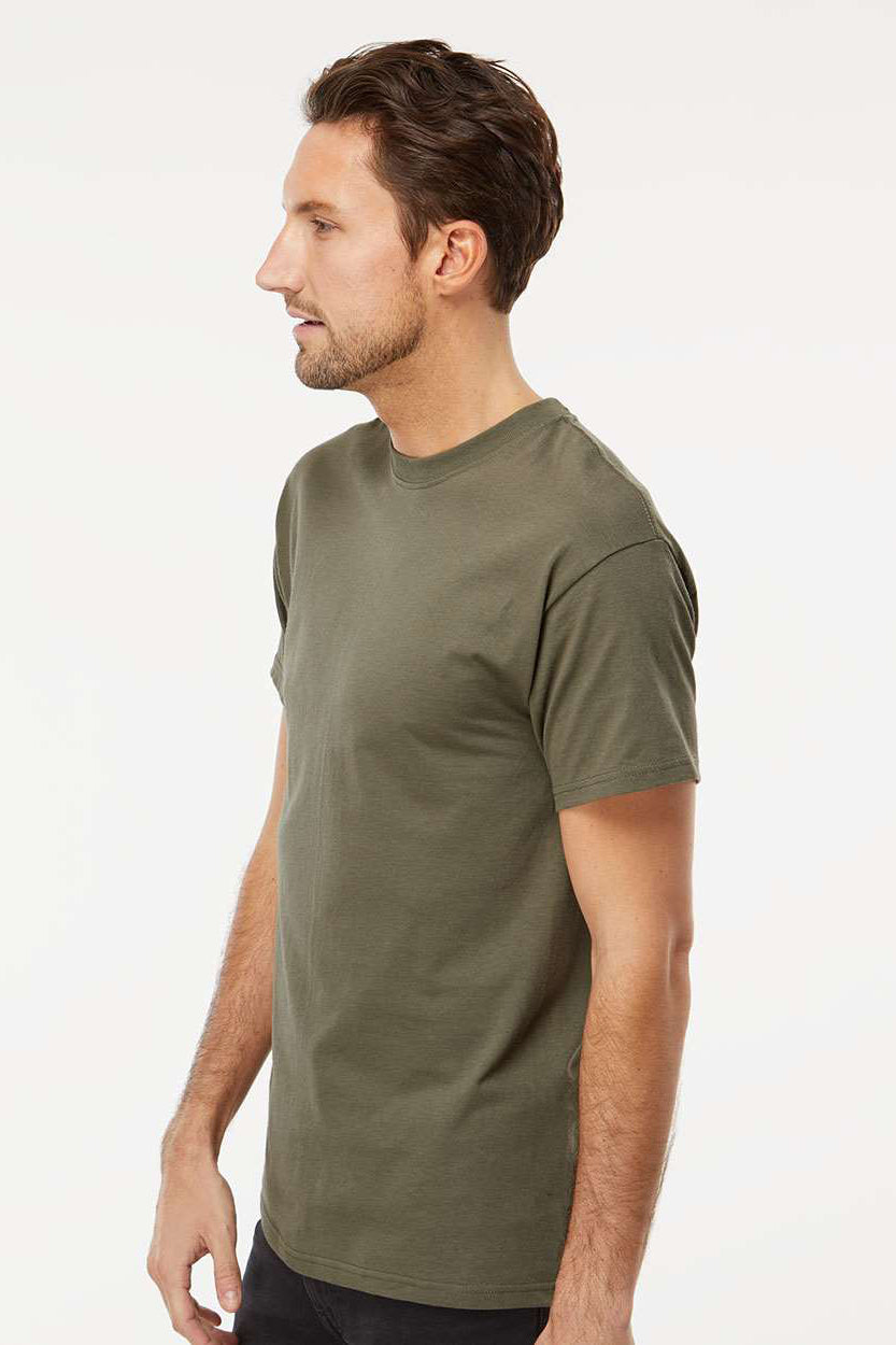 M&O 4800 Mens Gold Soft Touch Short Sleeve Crewneck T-Shirt Military Green Model Side