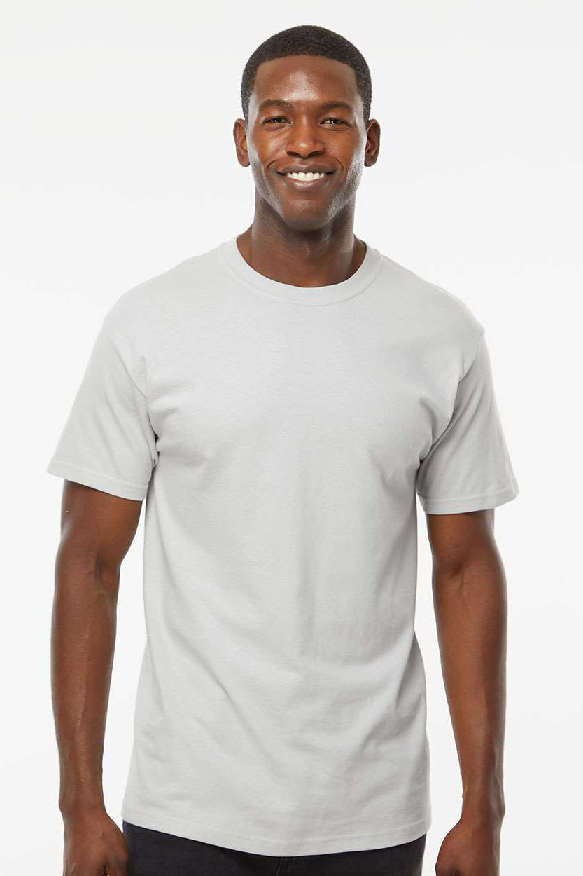 M&O 4800 Mens Gold Soft Touch Short Sleeve Crewneck T-Shirt Platinum Grey Model Front