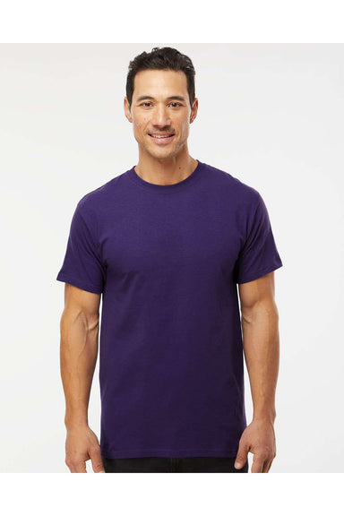 M&O 4800 Mens Gold Soft Touch Short Sleeve Crewneck T-Shirt Purple Model Front