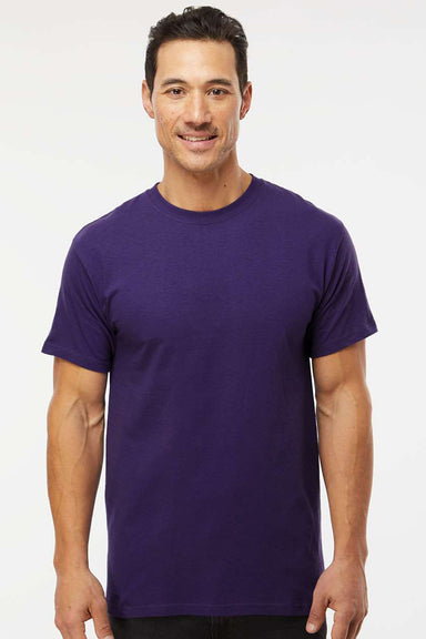 M&O 4800 Mens Gold Soft Touch Short Sleeve Crewneck T-Shirt Purple Model Front