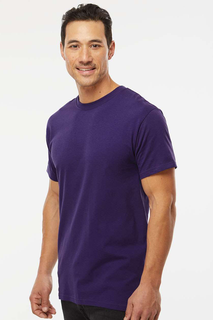 M&O 4800 Mens Gold Soft Touch Short Sleeve Crewneck T-Shirt Purple Model Side