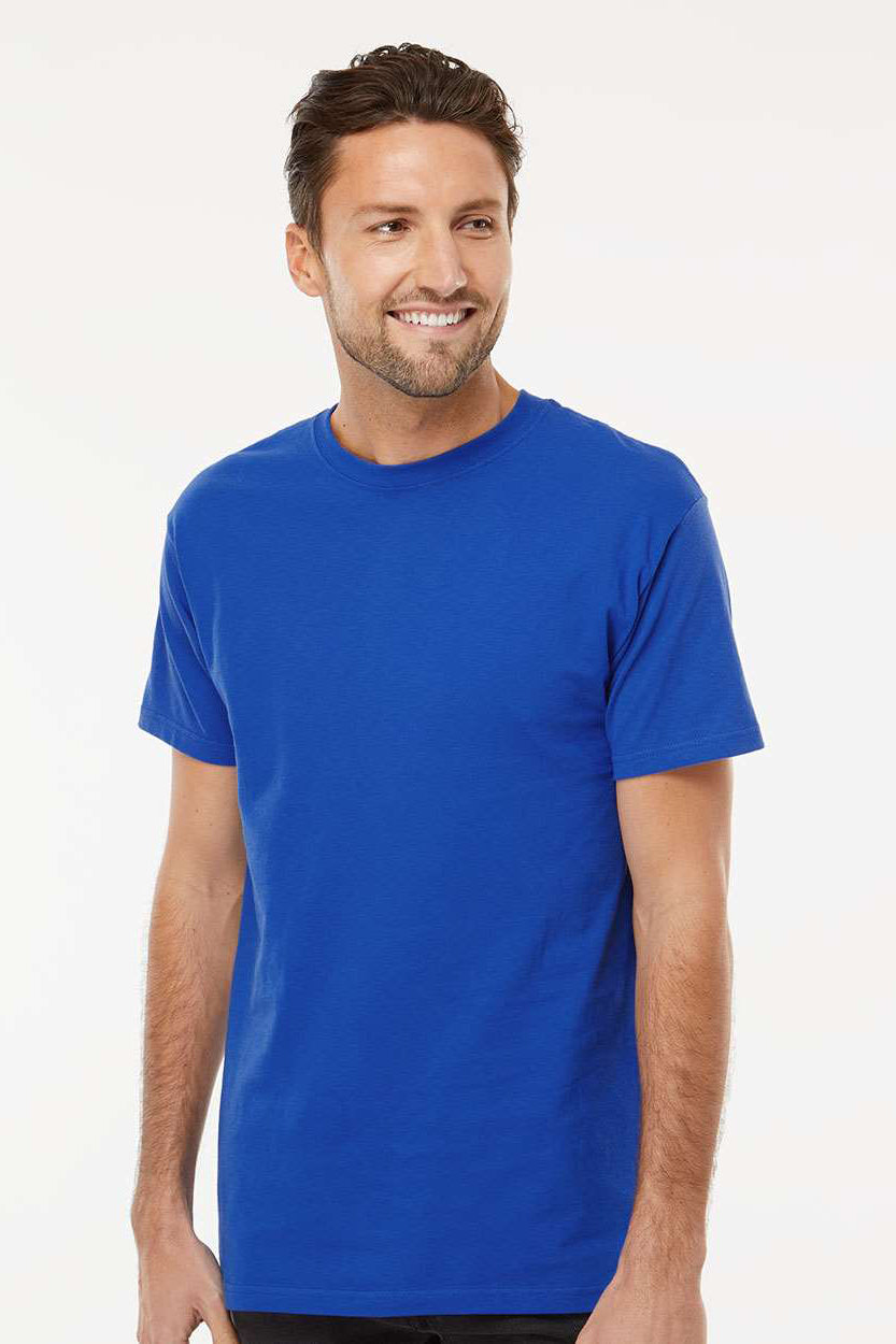 M&O 4800 Mens Gold Soft Touch Short Sleeve Crewneck T-Shirt Royal Blue Model Front