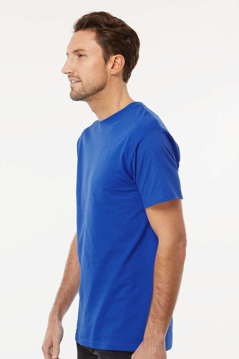M&O 4800 Mens Gold Soft Touch Short Sleeve Crewneck T-Shirt Royal Blue Model Side