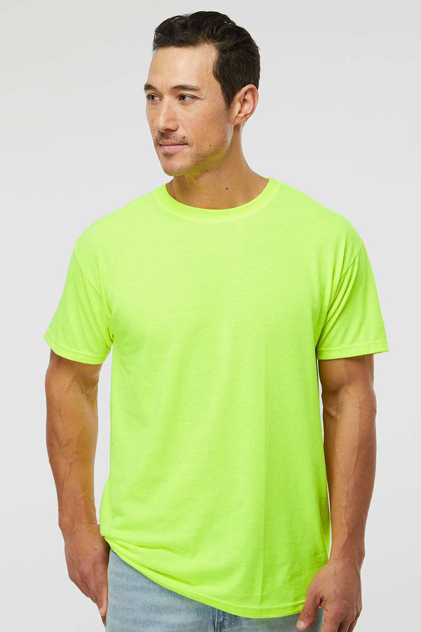 M&O 4800 Mens Gold Soft Touch Short Sleeve Crewneck T-Shirt Safety Green Model Front