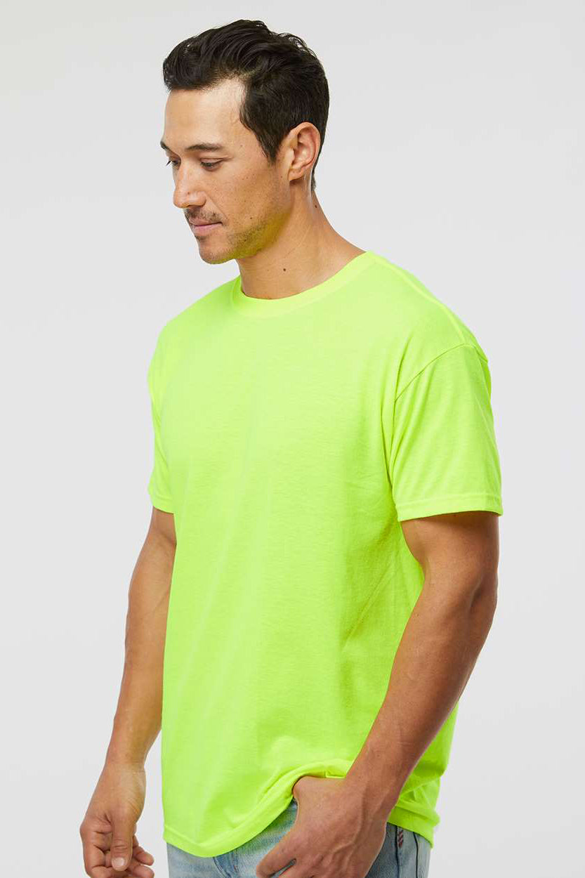 M&O 4800 Mens Gold Soft Touch Short Sleeve Crewneck T-Shirt Safety Green Model Side
