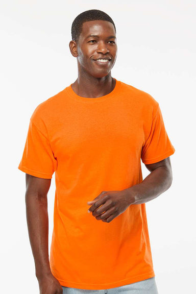 M&O 4800 Mens Gold Soft Touch Short Sleeve Crewneck T-Shirt Safety Orange Model Front