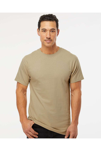M&O 4800 Mens Gold Soft Touch Short Sleeve Crewneck T-Shirt Sand Model Front