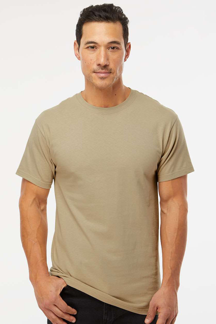 M&O 4800 Mens Gold Soft Touch Short Sleeve Crewneck T-Shirt Sand Model Front