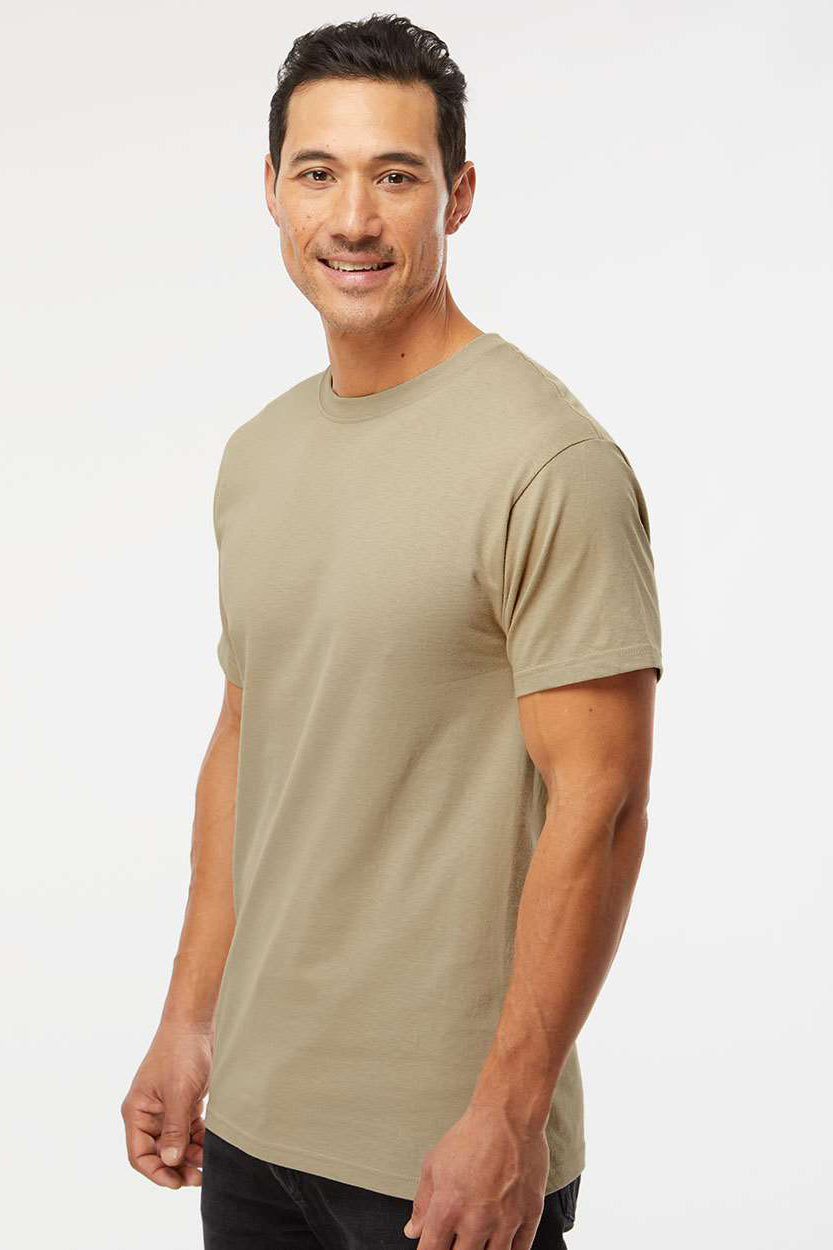 M&O 4800 Mens Gold Soft Touch Short Sleeve Crewneck T-Shirt Sand Model Side