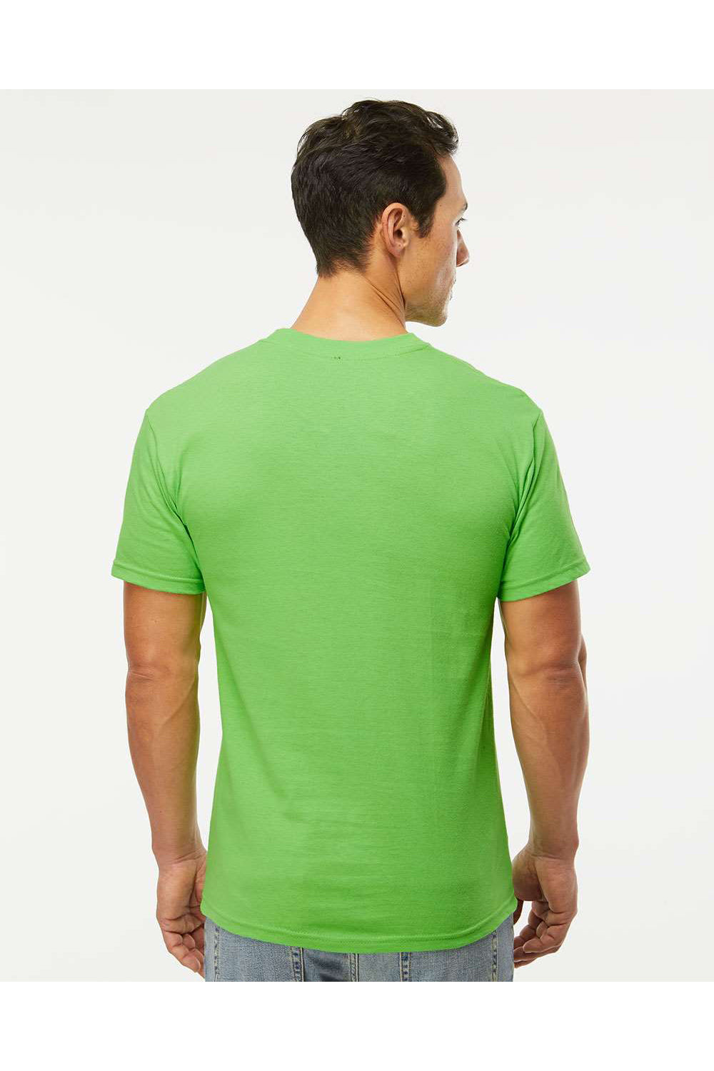 M&O 4800 Mens Gold Soft Touch Short Sleeve Crewneck T-Shirt Vivid Lime Green Model Back