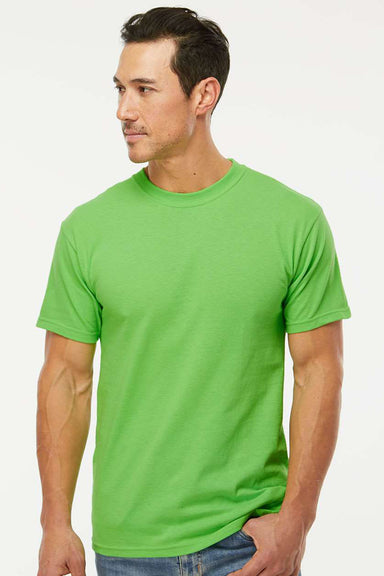 M&O 4800 Mens Gold Soft Touch Short Sleeve Crewneck T-Shirt Vivid Lime Green Model Front