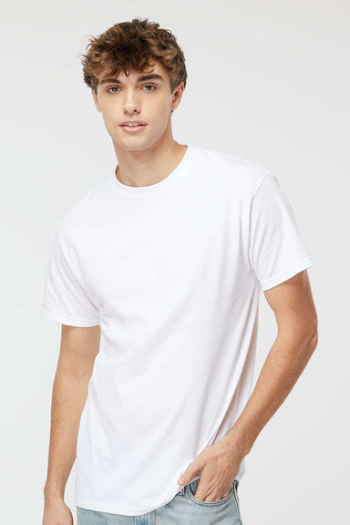 M&O 4800 Mens Gold Soft Touch Short Sleeve Crewneck T-Shirt White Model Front