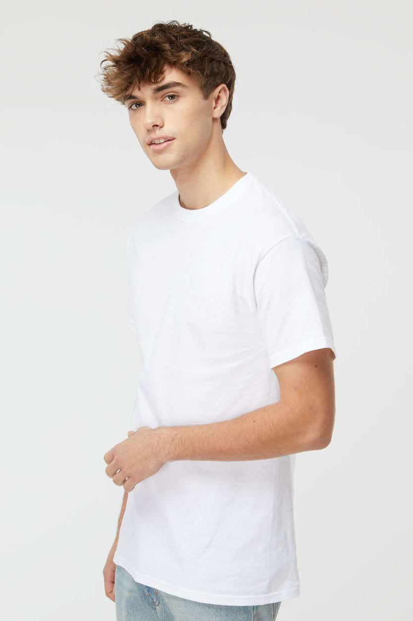 M&O 4800 Mens Gold Soft Touch Short Sleeve Crewneck T-Shirt White Model Side