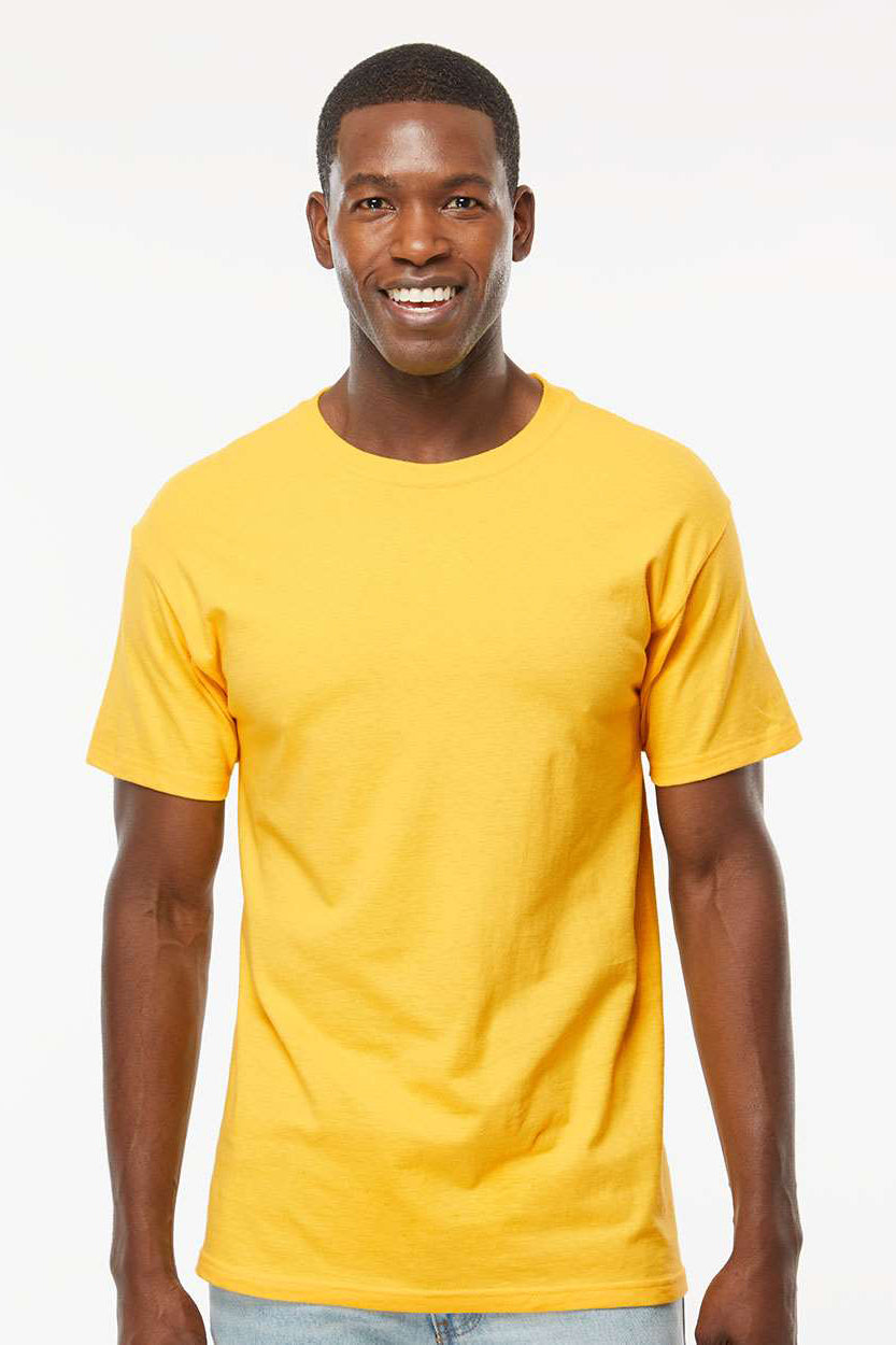 M&O 4800 Mens Gold Soft Touch Short Sleeve Crewneck T-Shirt Yellow Model Front