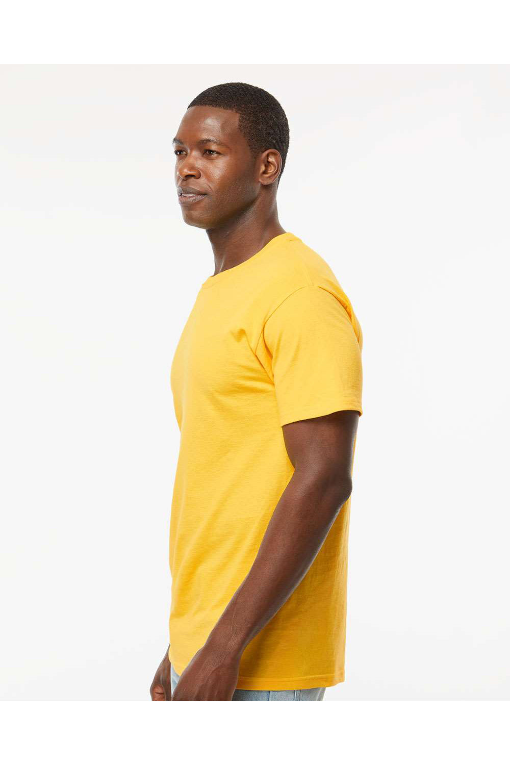 M&O 4800 Mens Gold Soft Touch Short Sleeve Crewneck T-Shirt Yellow Model Side
