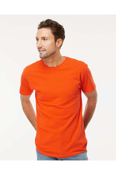 M&O 4800 Mens Gold Soft Touch Short Sleeve Crewneck T-Shirt Orange Model Front