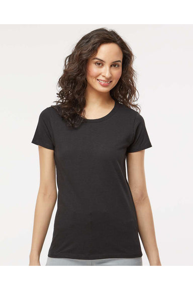 M&O 4810 Womens Gold Soft Touch Short Sleeve Crewneck T-Shirt Black Model Front
