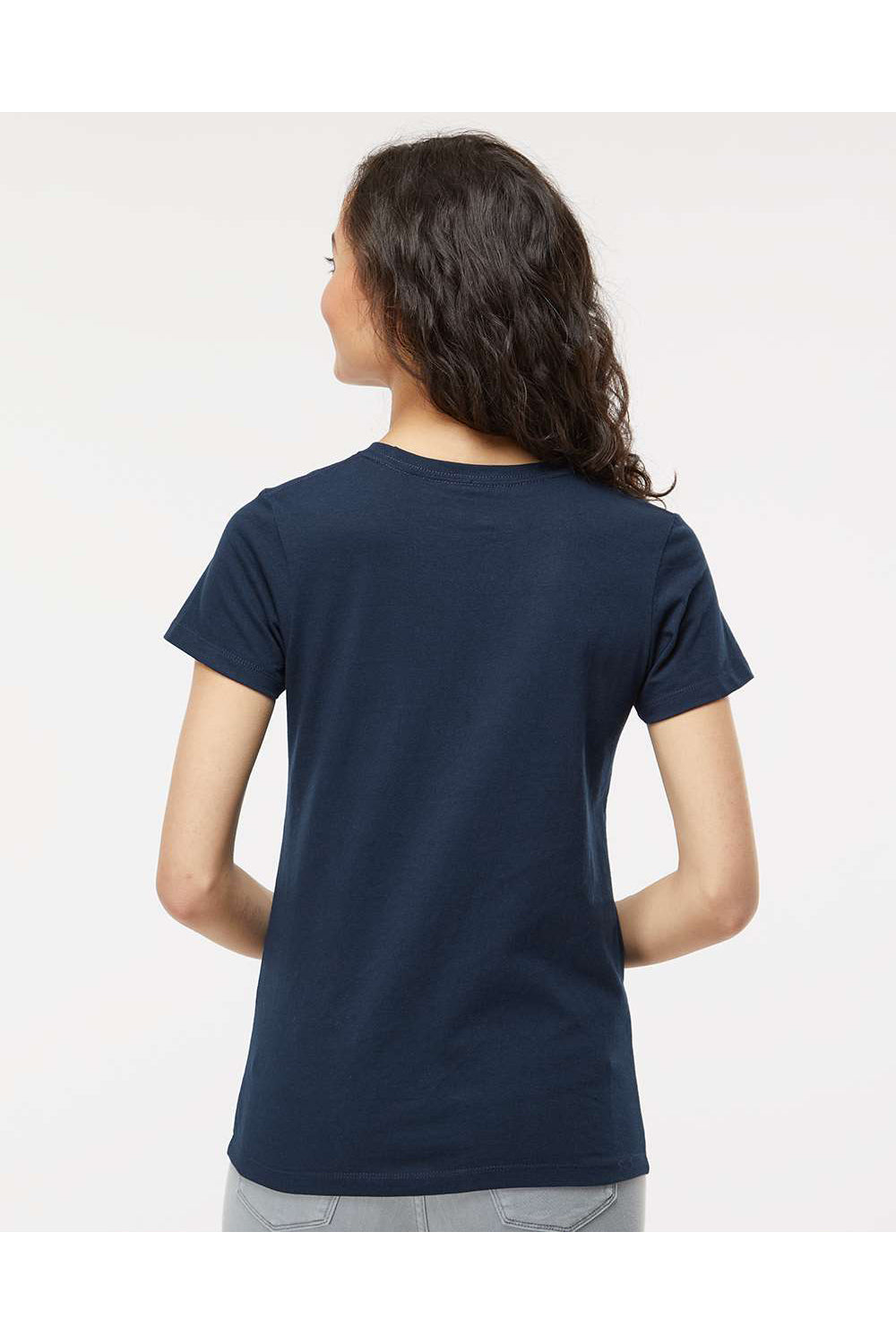 M&O 4810 Womens Gold Soft Touch Short Sleeve Crewneck T-Shirt Deep Navy Blue Model Back