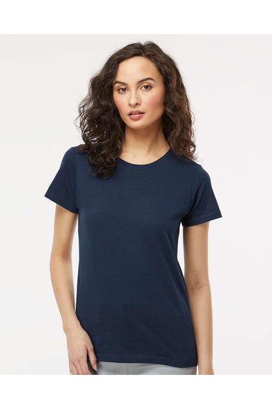 M&O 4810 Womens Gold Soft Touch Short Sleeve Crewneck T-Shirt Deep Navy Blue Model Front