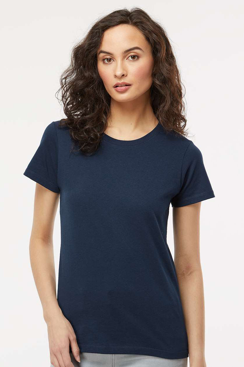 M&O 4810 Womens Gold Soft Touch Short Sleeve Crewneck T-Shirt Deep Navy Blue Model Front