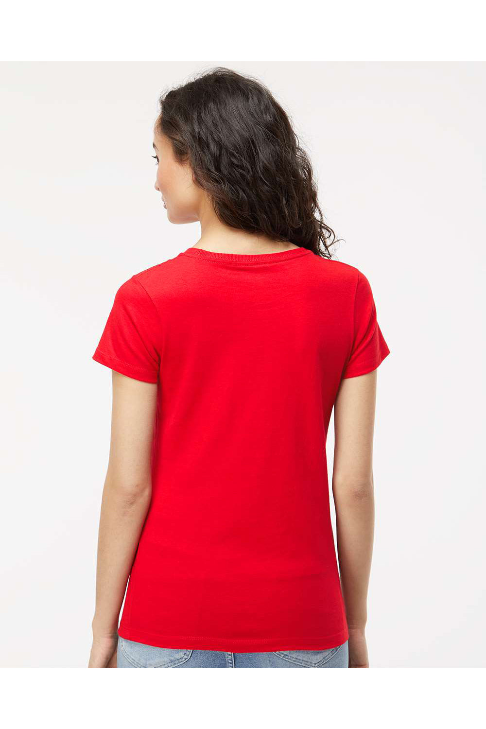 M&O 4810 Womens Gold Soft Touch Short Sleeve Crewneck T-Shirt Deep Red Model Back