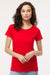 M&O 4810 Womens Gold Soft Touch Short Sleeve Crewneck T-Shirt Deep Red Model Front