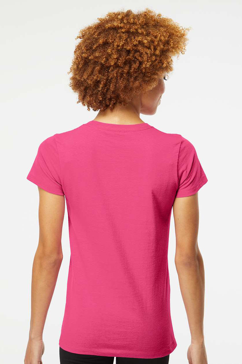 M&O 4810 Womens Gold Soft Touch Short Sleeve Crewneck T-Shirt Heliconia Pink Model Back