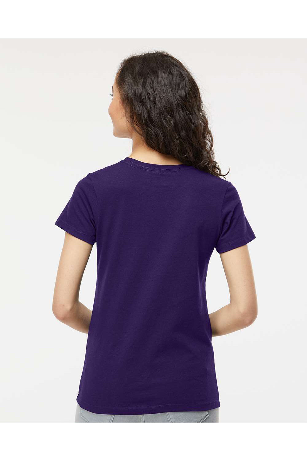 M&O 4810 Womens Gold Soft Touch Short Sleeve Crewneck T-Shirt Purple Model Back