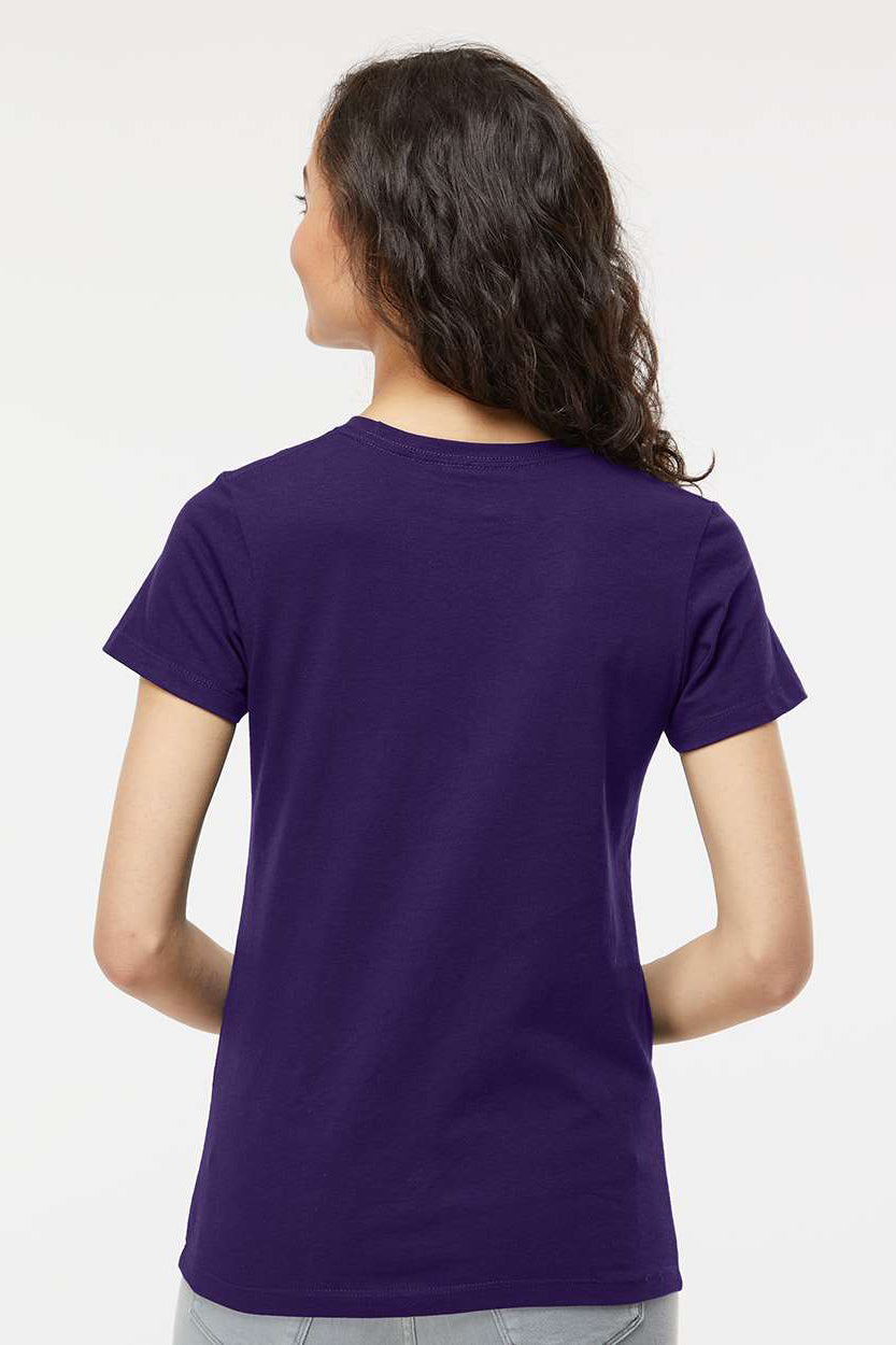 M&O 4810 Womens Gold Soft Touch Short Sleeve Crewneck T-Shirt Purple Model Back