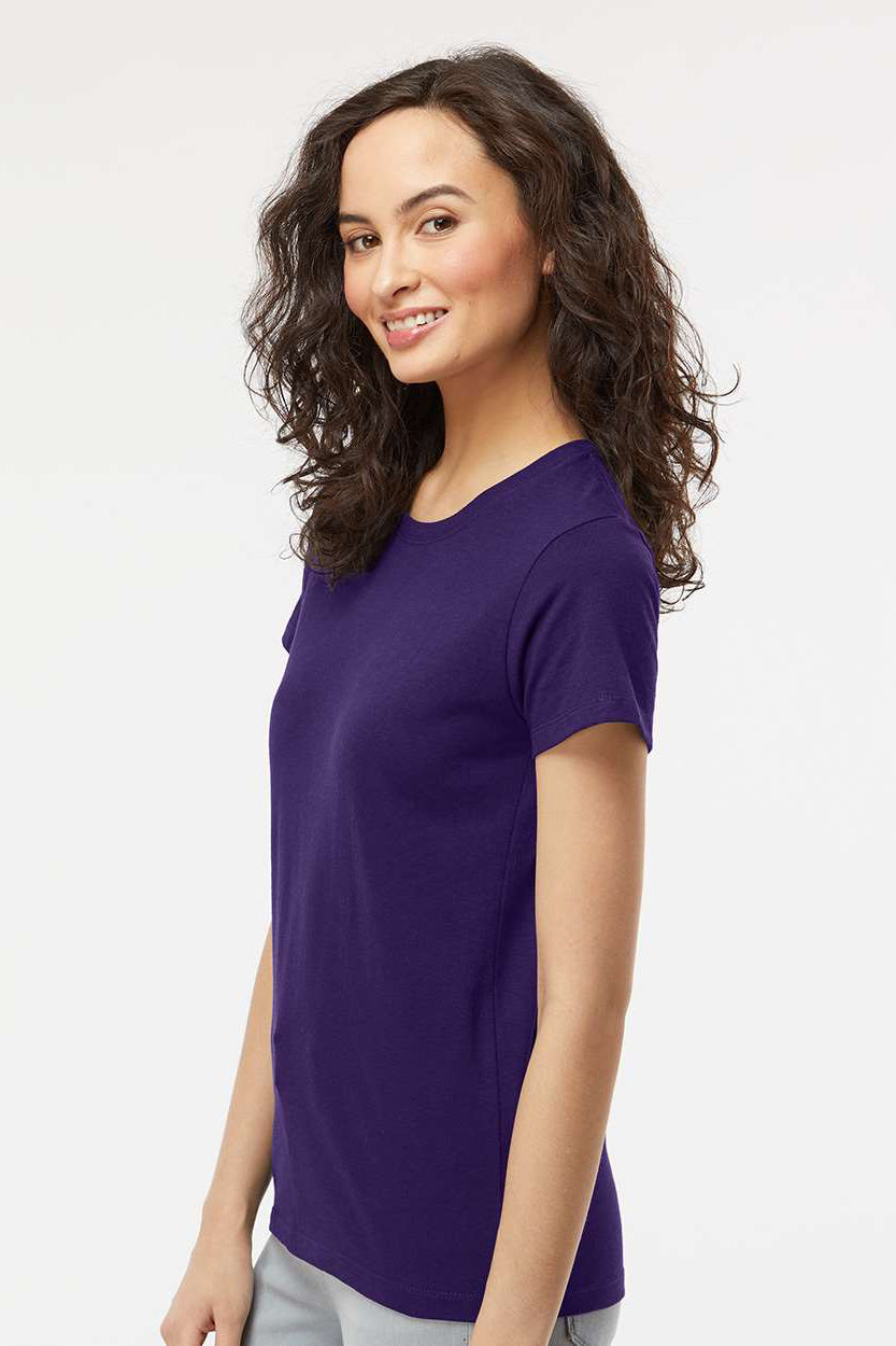 M&O 4810 Womens Gold Soft Touch Short Sleeve Crewneck T-Shirt Purple Model Side