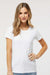 M&O 4810 Womens Gold Soft Touch Short Sleeve Crewneck T-Shirt White Model Front
