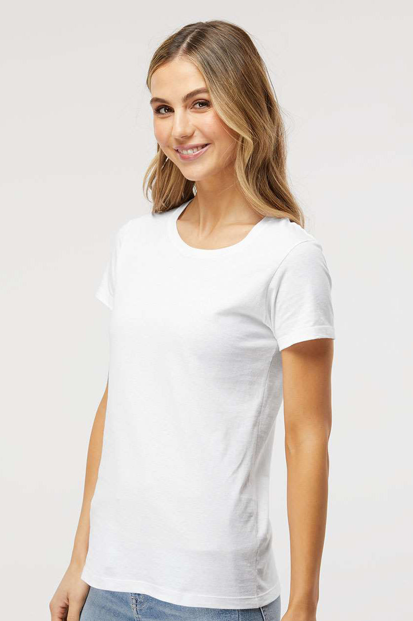 M&O 4810 Womens Gold Soft Touch Short Sleeve Crewneck T-Shirt White Model Side