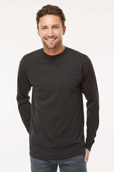 M&O 4820 Mens Gold Soft Touch Long Sleeve Crewneck T-Shirt Black Model Front