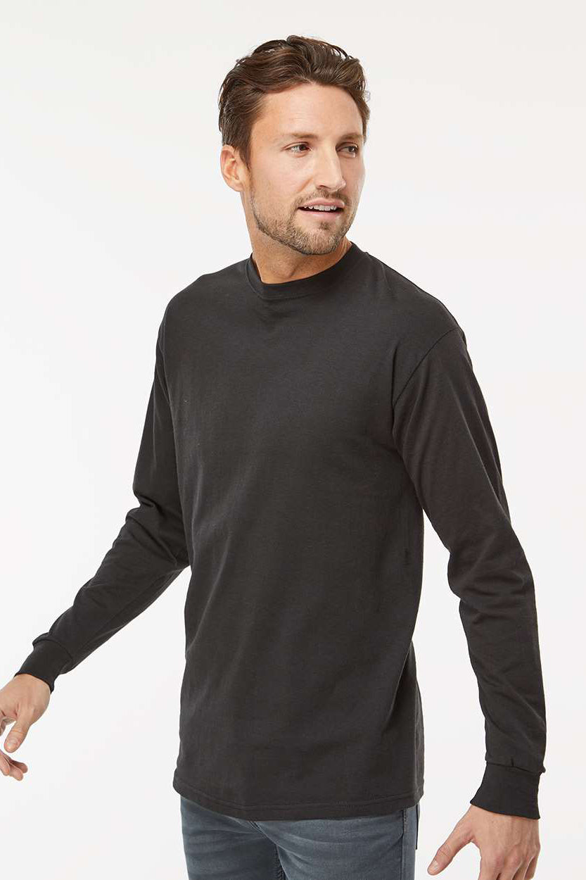 M&O 4820 Mens Gold Soft Touch Long Sleeve Crewneck T-Shirt Black Model Side