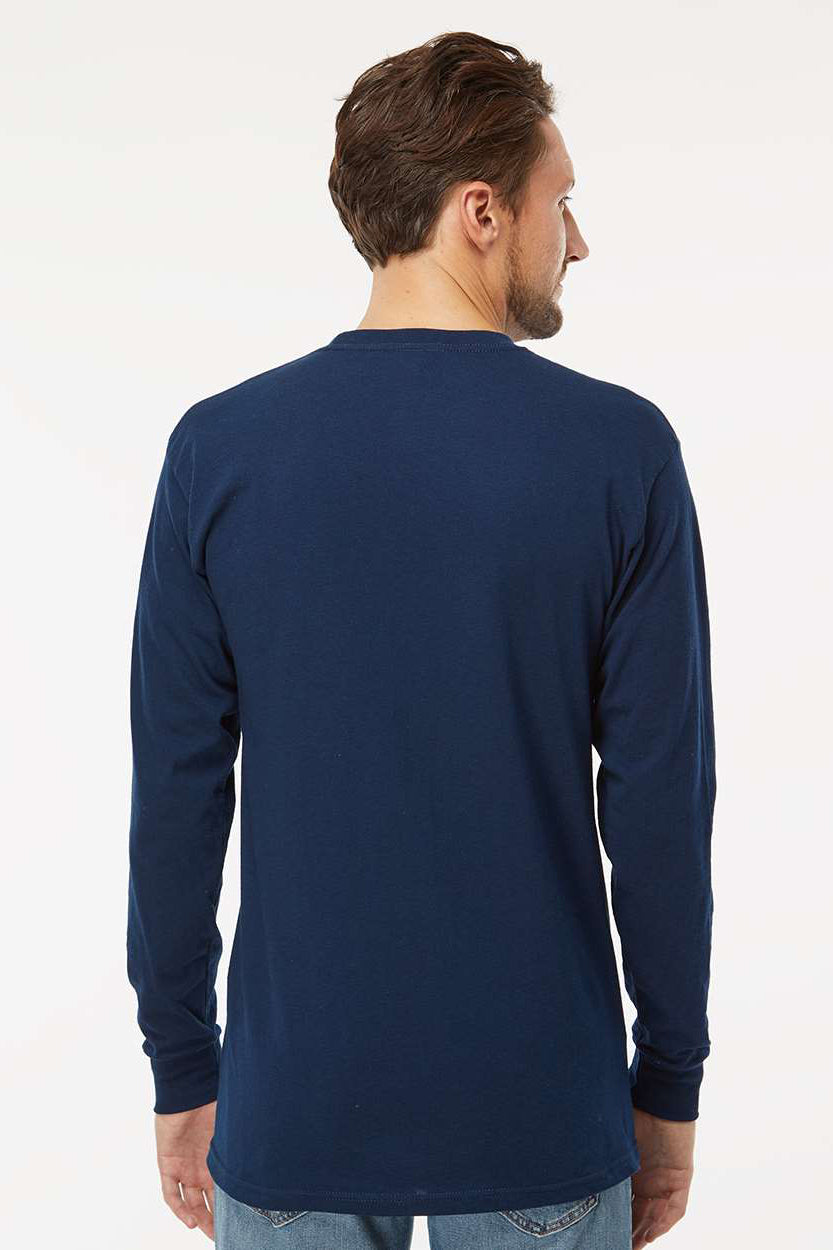 M&O 4820 Mens Gold Soft Touch Long Sleeve Crewneck T-Shirt Deep Navy Blue Model Back