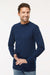 M&O 4820 Mens Gold Soft Touch Long Sleeve Crewneck T-Shirt Deep Navy Blue Model Side