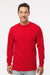 M&O 4820 Mens Gold Soft Touch Long Sleeve Crewneck T-Shirt Deep Red Model Front