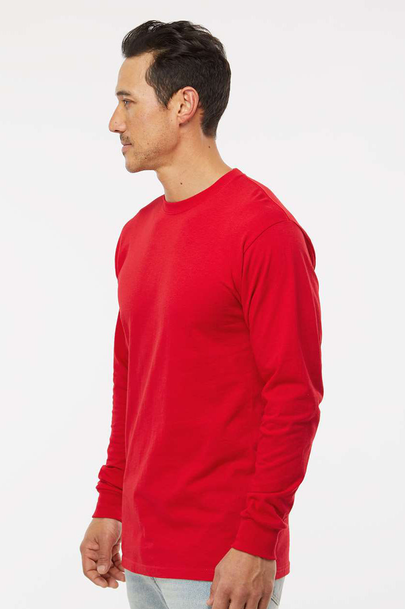M&O 4820 Mens Gold Soft Touch Long Sleeve Crewneck T-Shirt Deep Red Model Side