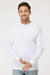 M&O 4820 Mens Gold Soft Touch Long Sleeve Crewneck T-Shirt White Model Front